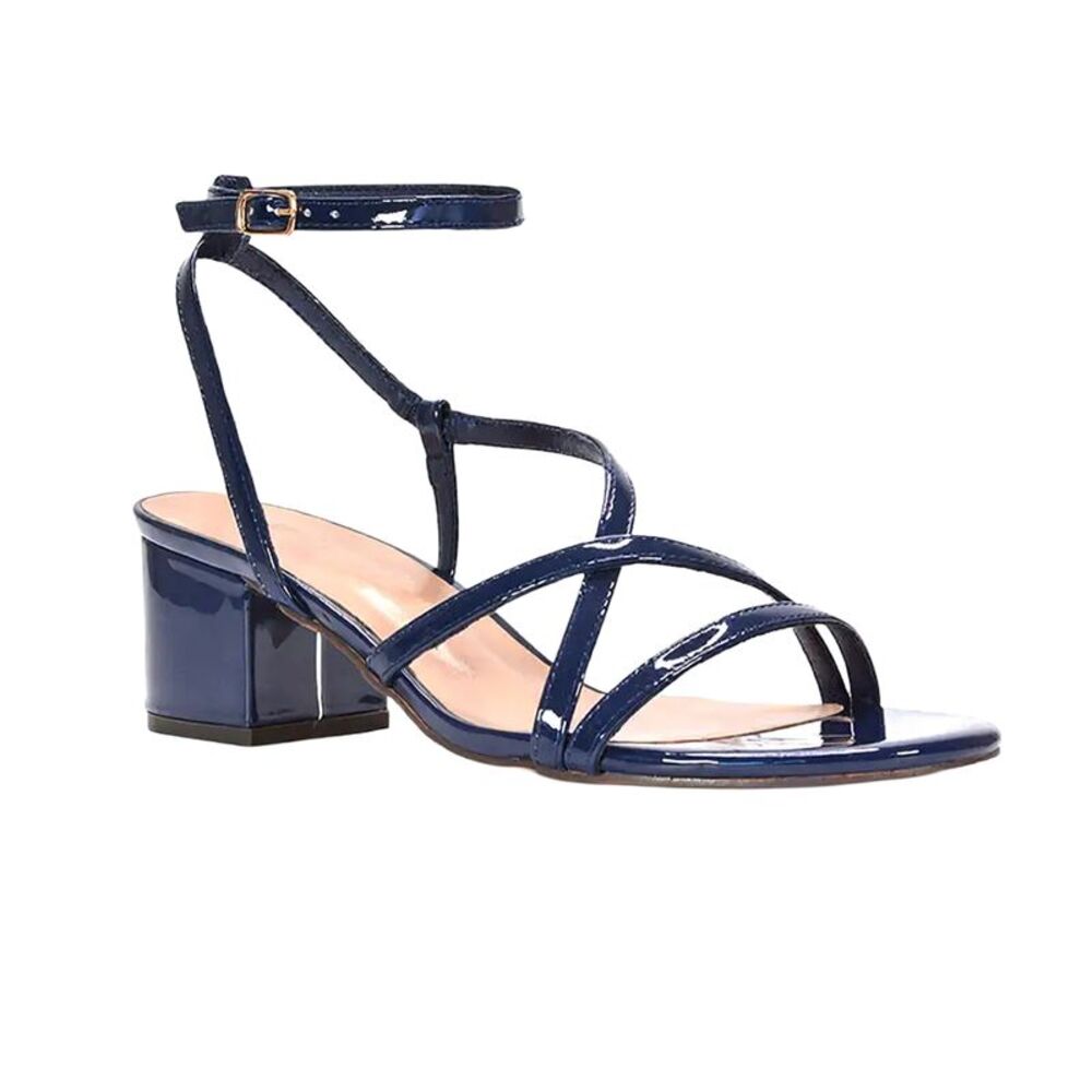 XY London Womens/Ladies Maria Patent Strappy Block Heel Sandals / Navy - Picture 4 of 4